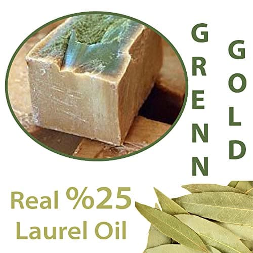 Savon d'Alep - 200 gr -% 25 D'huile de Laurier,% 75 D'huile D'olive Vierge, Naturelle et Faite à la Main, Avec Sac en Coton...