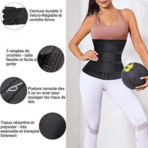 Bingrong Ceinture de Sudation Femme Sport Réglable Ceinture Abdominale Corset Minceur Gaine Amincissante Ventre Plat Néoprène Serre Taille Waist Trainer Body Shaper (Noir, Small)