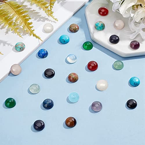 SUNNYCLUE 1 Boîte 30Pcs 15 Couleurs Cabochons de Pierres Précieuses Demi-Rond Chakra Pierres Cristaux de Flatback Perles Naturel Oeil de Tigre Jade Poli pour Boucle d'oreille Collier