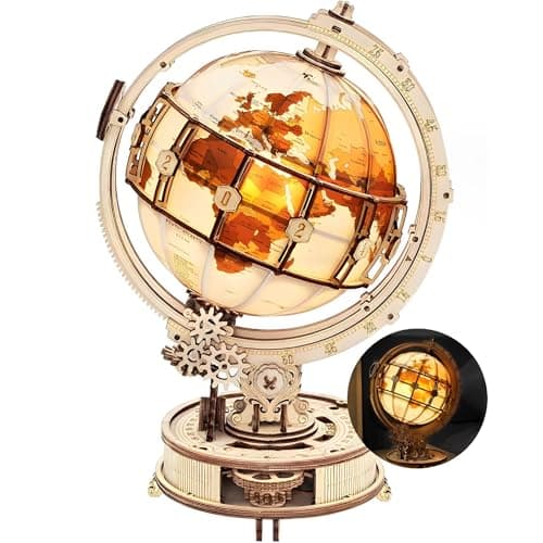 ROKR Puzzle 3D Bois Globe Lumineux Maquette en Bois a Construire STEM Cadeau de Noël Unique pour Papa Homme (ST003)