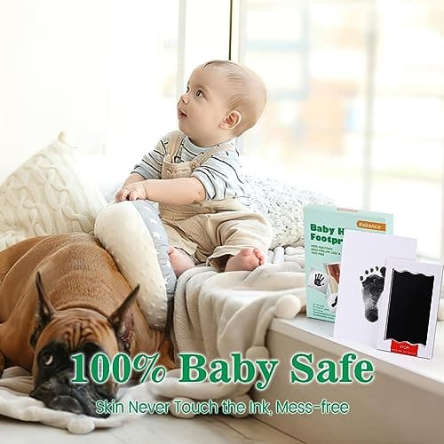 Nabance Kit Empreinte Bebe 4pcs Empreintes Bébé Kit Empreinte Chien kit Empreinte Pieds et Mains Bébé Empreinte Chat Emprunte Mains Bébé avec 8 cartes 2 Cadres Photo Souvenirs de famille 0-6 mois