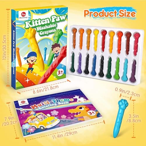 Mocoosy 18 Couleurs Crayons pour Tout-Petits - Non Toxiques Lavables avec Livre de Coloriage - Sûr Pastels pour Enfants Bébé Art Jouets Cadeaux