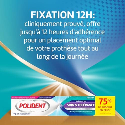 Polident Crème Fixative pour Prothèses Dentaires Partielles/Complètes Soin & Tolérance 77 g