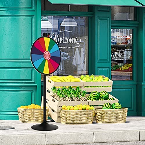 COSTWAY Roue de la Fortune 60cm à Hauteur Réglable avec 14 Emplacements, Roue de Loterie sur Pieds avec Marqueur Effaçable à Sec & Effaceur, Base Solide