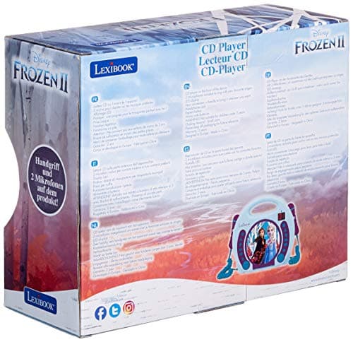 Lexibook Disney Frozen La Reine des Neiges Elsa Lecteur CD pour enfant avec 2 microphones jouets, prise écouteurs, à piles, Bleu/Blanc, RCDK100FZ