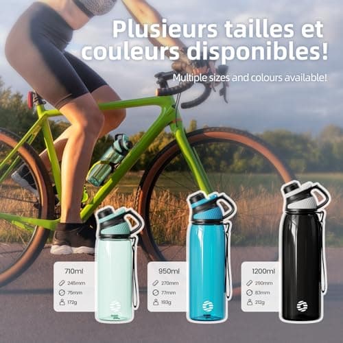 Fjbottle Bouteille d'eau 1,2L avec Couvercle Magnétique, Grande Gourde d'eau sans BPA, Bouteille de Boisson Étanche pour Gym, Demi-Gallon Bouteille d'eau pour Fitness, Sports,
