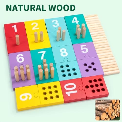 Wisplye Montessori Jouets en Bois, Mathématique Tableau Jeu des Chiffres, Planche Empilage Éducatif, Apprends à Compter, Jouets d'activité et de Développement, Jeux Enfant 3 4 5 6 Ans Garçon Fille