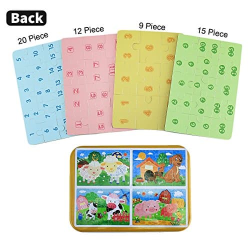 BBLIKE Jouet Puzzle pour Enfants, 4 Niveaux de Difficulté Différents, 9 Pièces, 12 Pièces, 15 Pièces, 20 Pièces, Jouet Éducatif Parfait pour Garçons Filles de 3 Ans + (Animaux de la Ferme)
