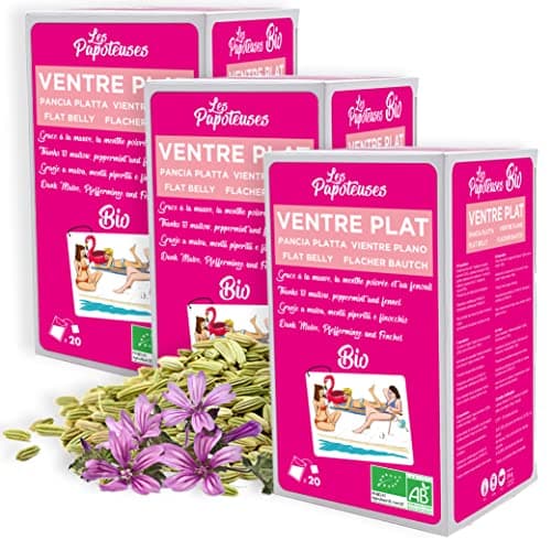 LES PAPOTEUSES | Infusion bio ventre plat grâce à la mauve, la menthe poivrée et au fenouil | 60 infusettes | Coffret infusion de 3 boîtes de 20 sachets | Certifié biologique