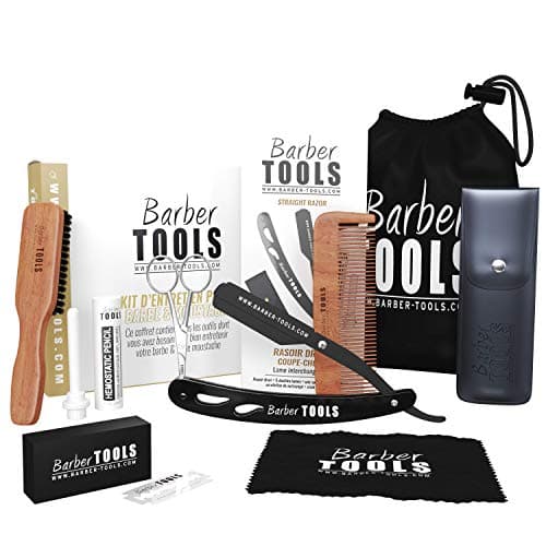 Coffret barbe et rasage pour homme | Rasoir coupe choux, brosse à barbe, peigne à barbe, ciseaux, pochette de rangement - Kit d'accessoires pour barbe