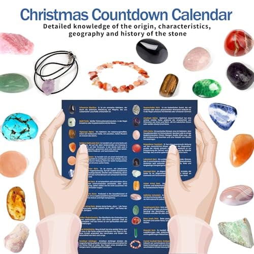 Calendrier de l'Avent, Calendrier de l'Avent Enfant 2024, 24 jours Calendrier de l'Avent Pierre pour Avec Bracelet de Pierres Précieuses, Minéral Naturel et Pierre, Cadeau pour Filles Garçons