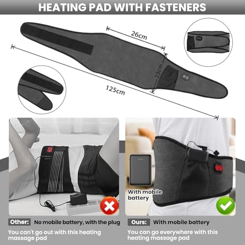 Arlierss Graphène Ceinture Chauffante Lombaire avec Batterie 5000mAh, Coussin Chauffant avec 3 Niveaux de Température et 3 Modes de Massage, Ceinture Lombaire Électrique Avec Arrêt Automatique