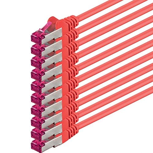1m - rouge - 10 pièces - câble réseau CAT6a (10Gb/s) S-FTP CAT 6a Lankacable - certifié GHMT PIMF 500 MHz Cat5 Cat5e Cat6 Cat6a Cat7 pour switch, routeur, modem, Internet