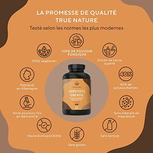 Champignon Cordyceps Sinensis - 6.500mg de CS-4 (10:1) - 270 Gélules - Bien-Être & Performance Sportive - 40% de Polysaccharides Bioactifs - Vegan - Sans: Additifs, Gluten & Lactose - TRUE NATURE