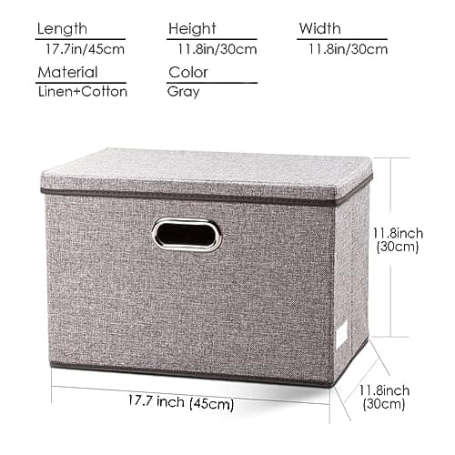 Prandom Grand bac de rangement pliable avec couvercle [1-Pack] Boîte de rangement décorative en tissu de lin Panier Cube avec poignées (45 x 30 x 30 cm)