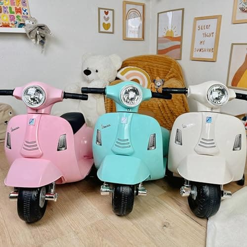 TURBO CHALLENGE - Porteur Vespa GTS Électrique -119151 - Vert d'eau - Batterie 6V + Chargeur USB Inclus - Poids Max 25 Kg - À Partir de 18 Mois