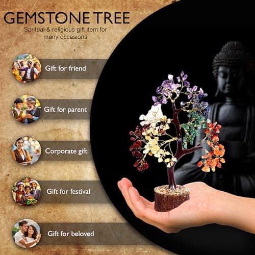 Sept Chakra Guérison Naturelle Reiki Cristal Bonsaï Fortune Money Tree pour Bonne Chance, Richesse et Prospérité Décor Feng Shui Cadeau Spirituel