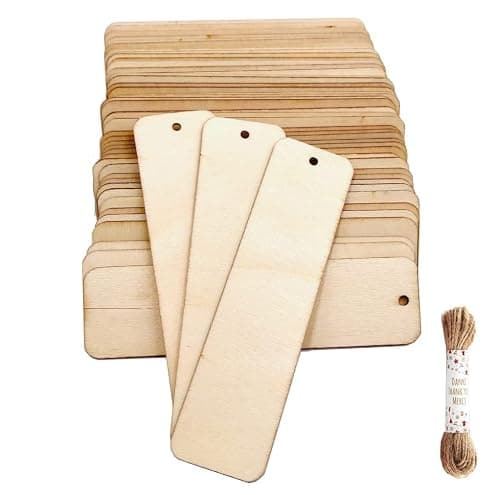 Lot de 50 étiquettes rectangulaires en bois brut avec trou pour le nom de la bouteille de vin - Pour loisirs créatifs - Pour fête de mariage, Noël, projets de bricolage
