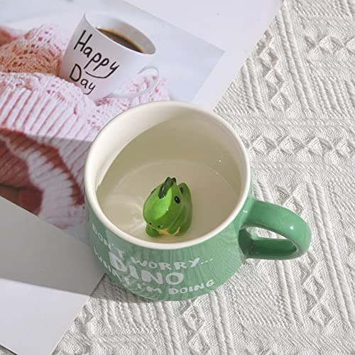 LOZACHE Tasse dinosaure 3D en céramique, unique faite à la main, cadeau de Noël pour anniversaire, femme, fille, petite amie (dinosaure), CMG-3D
