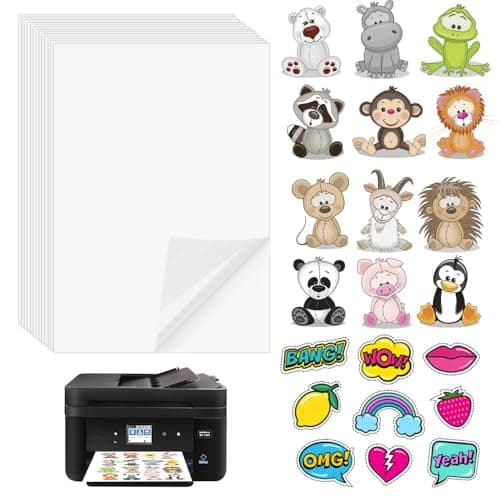 YBCCBY 40PCS Papier Autocollant Transparent 210*297mm Papier Autocollant Imprimante Papier Autocollant Jet d'Encre A4 Vinyle Imprimable Papier Autocollant Étiquette Adhésif Imprimable Pour Etiquettes