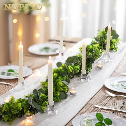 NUPTIO Bougeoir Verre Chandelier Lot de 10 Bougeoir en Verre Transparent Bougies à Réchauds en Forme de Pilier Centre de Table pour la Décoration des Dîners de Noël