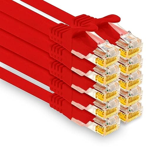 1aTTack.de - 10 x 2,0 m câble réseau Cat7, Ethernet Cat.7, câble patch Lan et Cat 7 pour une vitesse Internet maximale et connecte tous les appareils avec prise RJ 45 rouge