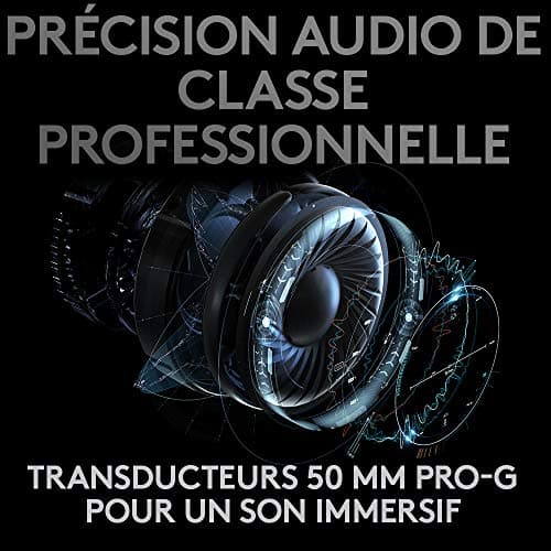 Logitech G PRO X LIGHTSPEED Casque gaming sans fil avec technologie de filtre de micro Blue VOICE, transducteurs PRO-G 50mm, DTS Headphone: X 2.0, 20 heures de batterie, PC, PS5, PS4, Switch - Noir