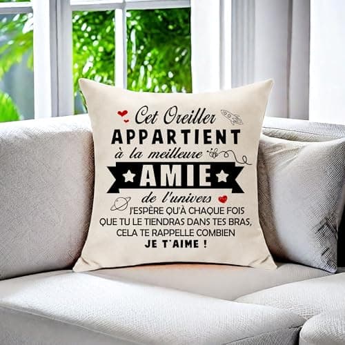 Hasodeo Amie Cadeau Original Housse de Coussin Décoration - Le Meilleure Amie de l'univers Meilleur Amie Cadeau pour Femme Fille Anniversaire Journée de l'Amitié 45 x 45 (Amie)