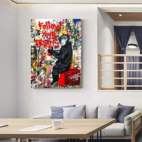 MJEDC Banksy Toile Tableau Follow Your Dreams Street Art Graffiti Toile Art Décor Impression sur Toile Tableau Décoration murale salon moderne Avec Cadre 20x30cm