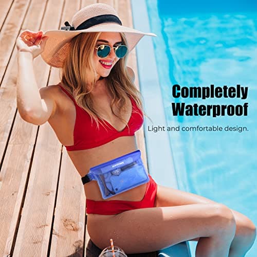 ECHTPower Sac étanche Etui Pochette Imperméable avec Sangle Réglable, Protéger Téléphone/Argent/Carte/Clé, Idéal pour Natation, Rafting, Kayak, Canotage, Camping, Pêche - 2 Pack (Bleu et Noir)
