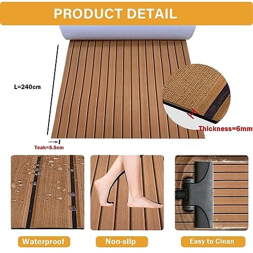 Hzkaicun Teca Sintetica Barco EVA 240x112cm Suelo Teca para Barcos de Espuma Autoadhesiva Suelo de Barco Antideslizante Alfombras para Barcos Motora Yate Kayak de Pesca Hoja de Cubierta de Barco