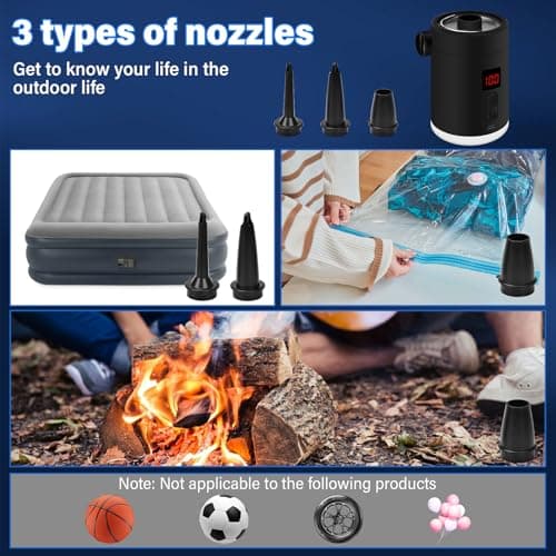 ALFFREUDE Pompe a Air Électrique avec Lumière LED, Gonfleur Electrique avec 3 Buses, Gonfleur Matelas Gonflable 4000mAh, Pompe électrique Portable, Mini Pompe a Air pour bouée,lit Jouet Piscine