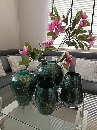 Terroso - Vase - Verre Vert soufflé à la Bouche - Aspect Luxueux, élégant et stylé - 20 cm de Haut - Aspect marbre - Vase à Fleurs