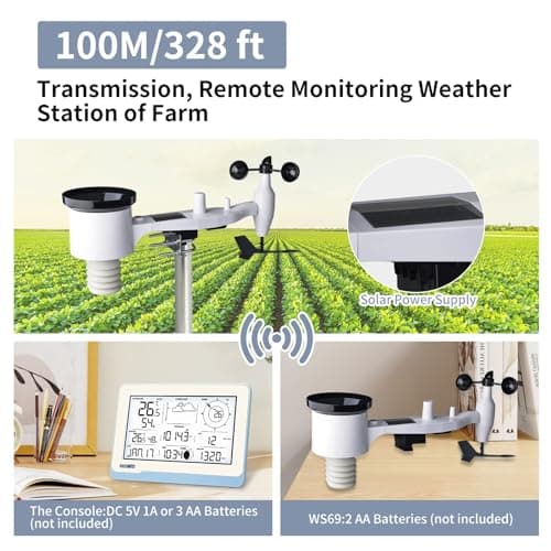 ECOWITT Station météo avec capteur extérieur WS3800, 7 en 1, WiFi, station météo solaire WS69, pour la maison, console LCD d'intérieur sans fil de 7,5" pour le jardin, contrôle intelligent de liaison