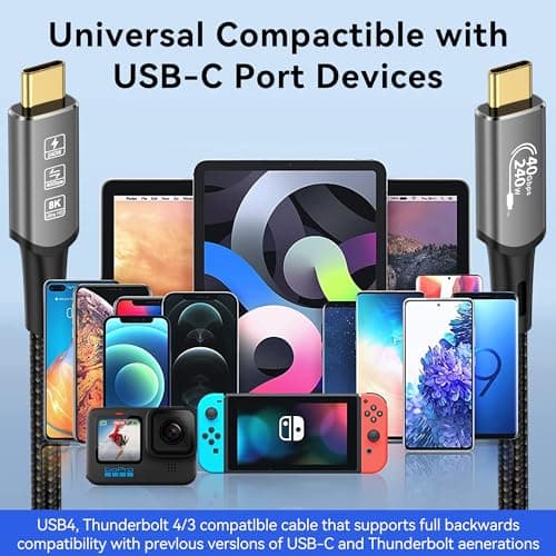 CABLEDECONN USB4 Thunderbolt 4 Rallonge 240W 8K USB C 2M 6.6ft Câble M/M Charge Rapide 40gbps Câble de Transmission de Données ultra HD 8K@60Hz 4K@144Hz Câble Vidéo Compatible avec Macbook M1 M2 M3