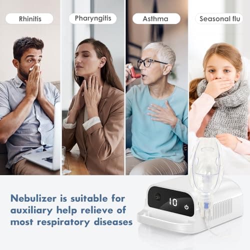 Nébuliseur à Compresseur, Berrlly Inhalateur D'aérosol pour Problèmes Respiratoires à Intelligent Affichage Numérique Nébuliseur Silencieux avec Embout et Masque pour Enfants et Adultes