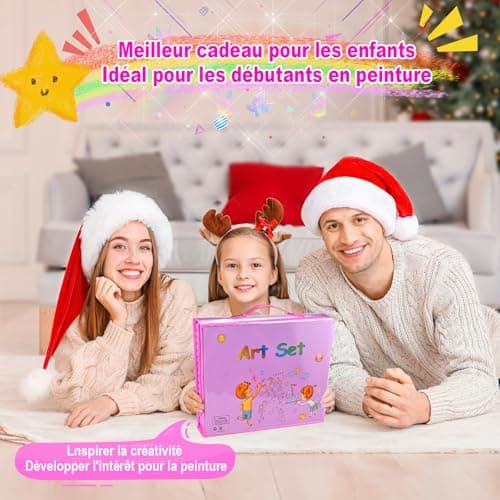 GOLDGE Malette Dessin Enfant Crayon de Couleurs, 230+ ièces Coloriage Kit Dessin, Cadeau Fille 3 4 5 6 7 8 9 10 ans, Jouet Fille 3-10 ans avec Pastels à L'Huile, Crayons De Couleur, Stylos Aquarelle