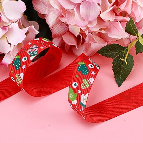 Jerliflyer Rouleau de Rubans de Noël de 100 mètres, Ruban de Noël Blanc, Rouge et Vert pour l'emballage de Cadeaux, Ruban de Vacances en Soie Polyester pour Accessoires de Cheveux, (100 Yards/Roll)
