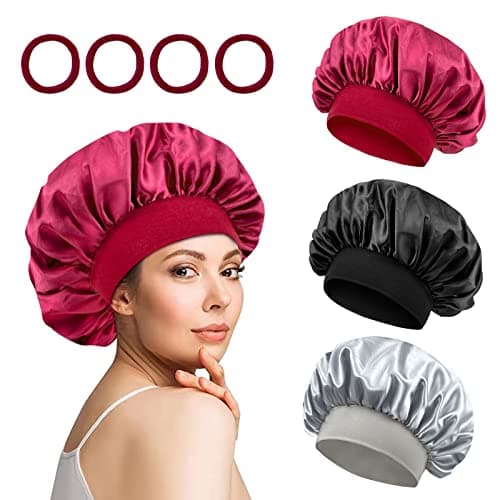 Kavya Bonnet Satin Cheveux Nuit, 3 Pcs Bonnet Soie Cheveux Nuit 4 Pcs Élastiques Caoutchouc, Charlotte Cheveux Nuit Convient Aux Soins Capillaires