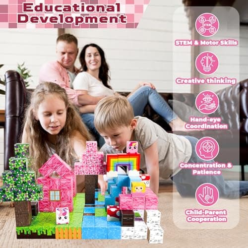 Blocs Magnétiques Monde de Construction Magnétique Construis Mon Monde Magnétique de Licorne de Rêve 100 Pièces Blocs Magnétiques Cadeaux Licorne pour Filles 4 5 6 7 8 9 Jeux Magnétiques Jouets