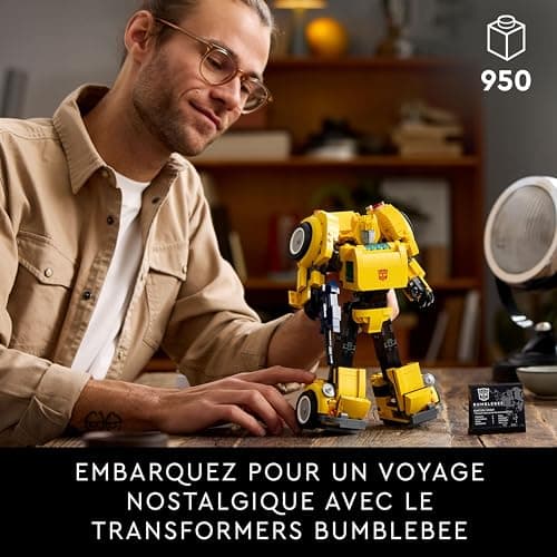 LEGO Icons Transformers Bumblebee - Figurine Robot Culte pour Adultes - Set de Construction Détaillé sur Le Thème du Cinéma pour Les Fans de Science-Fiction - Se Transforme en Véhicule 10338