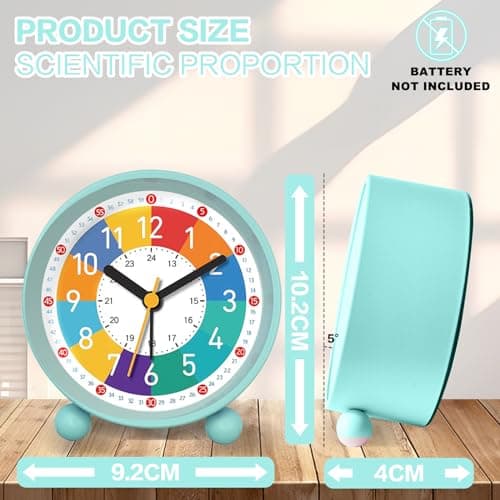 PIXESTT Reveil Enfant, Reveil Enfant Educatif Jour/Nuit IdéAl pour êTre à L’Heure à L'ÉCole, sans Bruit De Tic-Tac avec Fonction Snooze Et Veilleuse, Livré avec 5 Adorables DéCorations De RéVeil Vert