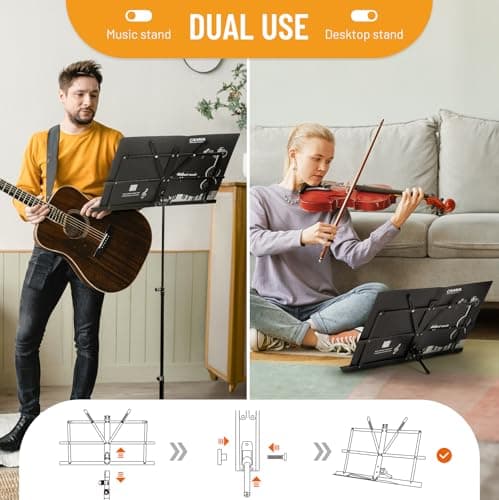 CAHAYA Pupitre de Musique Pliable, Léger, Portable Ajustable [Support pour Partition de Musique & Porte-livre pour Bureau à Double Usage 2 en 1 ] avec Sac de Transport, Support de Partitions en Métal