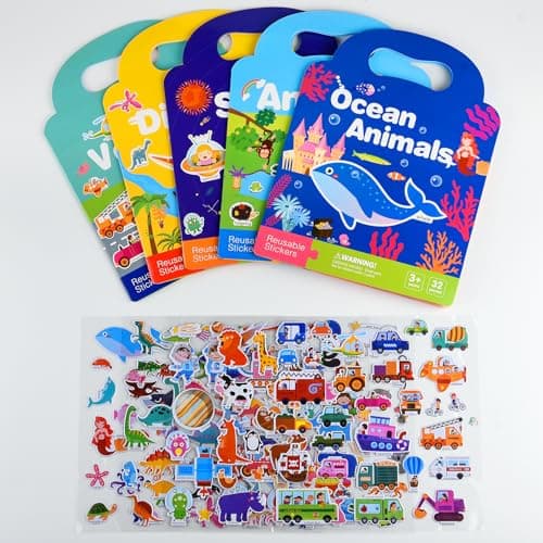 ASTARON Livre d'autocollants 3D réutilisables pour enfants, autocollants imperméables en gelée de vie marine pour les tout-petits, jeu d'autocollants gonflés, livres de scènes d'autocollants de voyage