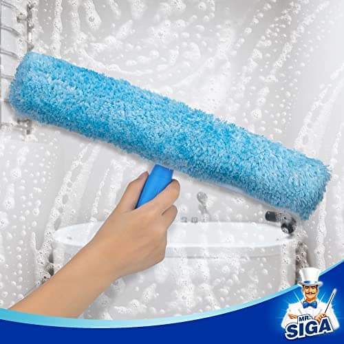 MR.SIGA Raclette à Vitre Professionnelle avec Brosse Microfibre, Largeur 35 cm, Raclette Vitre pour Douche, Salle de Bain, Voiture, Fenêtre