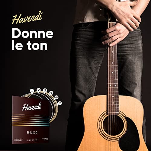 HAVENDI® Cordes de guitare acoustique avec revêtement en bronze phosphoreux I Qualité sonore brillante I Comprend 3 médiators