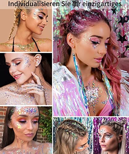 Paillettes Visage, Paillette Maquillage Festival Gel, Chunky Paillette Cheveux Gel, Glitter Body Makeup Pour Musical/Party/Masquerade/Visage/Corps (Blanc)
