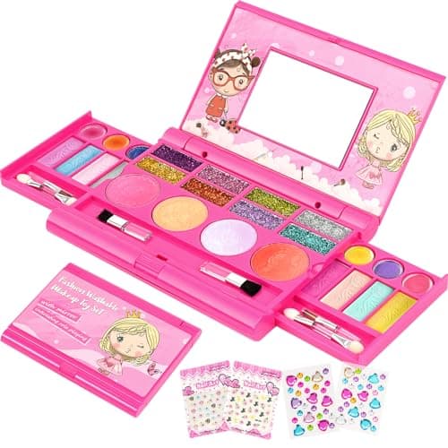 Maquillage Enfant Jouet Filles Lavable Coffret Maquillage Enfant Filles Jouet Non Toxique Palette de Maquillage pour Enfants Halloween Carnaval Cadeau de Noël Anniversaire pour Princesse de 4 5 6 7 8