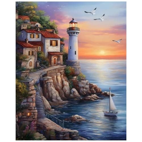 Peinture Numero Adulte Paysage, Phare Peinture par Numero Adulte, Peinture Numero Phare, Kits de Peinture au Numéro pour Décoration Maison et Cadeau 40x50 cm