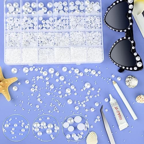 NACHLYNN Lot de 12 000 perles à dos plat - 8 tailles - Perles demi-rondes pour travaux manuels, embellissement, chaussures, fabrication de coques de téléphone